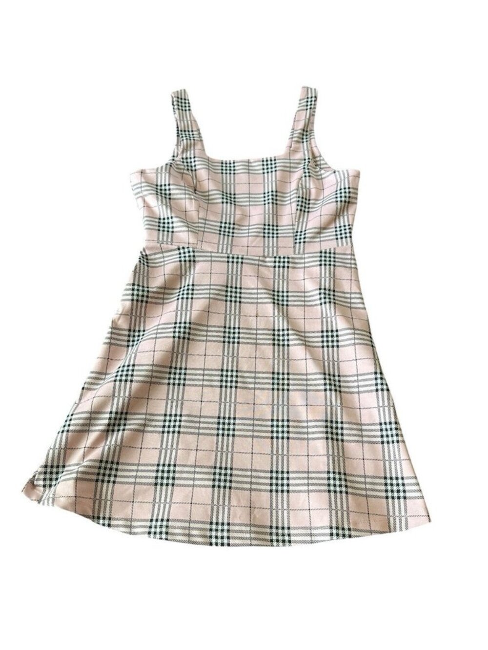 Y2K 90's Love Tree Pink Plaid Sleeveless Baby Doll Dress L Preppy Academia Indie